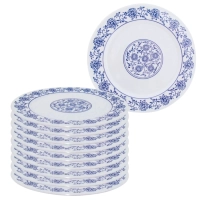 Prato Raso para Sobremesa 20cm em Melamina / Plstico Decorado Branco 10 Unidades