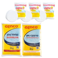 Kit 3 Pastilhas de Cloro + Elevador de Ph Granulado Barrilha 2kg + Elevador de Alcalinidade 2 Kg