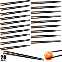 Kit 20 Pares de Hashi para Comida Japonesa em Poliestireno 22 Cm Preto Decorado