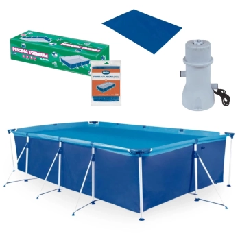 Kit Piscina Retangular 6200 Litros Premium + Forro + Filtro 110v 3.600 Litros Por Hora