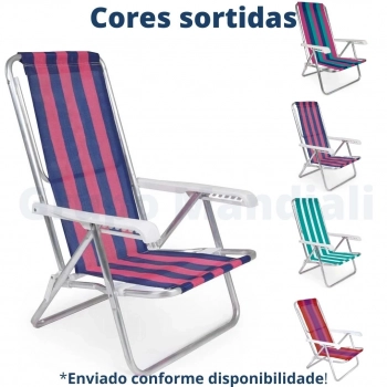 Kit Carrinho com Avano + 2 Cadeiras de Praia Alumnio 8 Posies Cor Diversas
