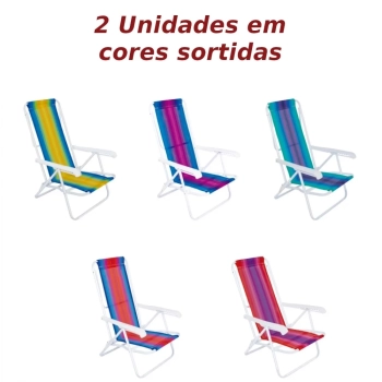 Kit Carrinho de Praia com Avano + 2 Cadeiras Ao 8 Posies Cor Sortidas