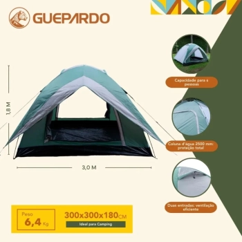 Barraca 6 Pessoas Vnus Coluna D gua 2500mm Guepardo para Camping e Pesca