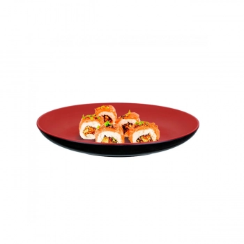 Kit 10 Pratos Redondo Raso 20cm em Melamina/Plstico para Petiscos e Sushi Vermelho