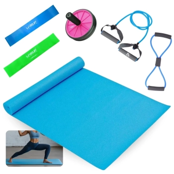 Kit Colchonete + Extensores Forte + Mini Band Media e Forte + Roda Abdominal