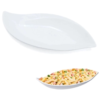 Kit 5 Pratos Travessas 50 Cm em Melamina Premium Branco com Formato de Folha Buffet Restaurante