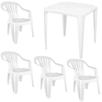 Kit Mesa Quadrada Bela Vista + 4 Cadeiras em Plstico Branca