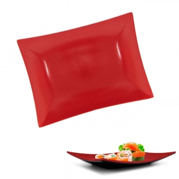 Prato Retangular 22cm para Comida Japonesa em Melamina/Plstico Vermelho