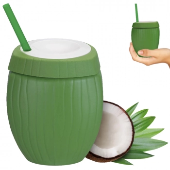 Kit 10 Copos Formato de Coco Verde com Canudo 300 e 850ml