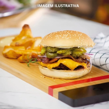 Tbua de Carne em Bamboo para Corte Churrasco Gourmet Retangular 48,3 Cm Acabamento em Verniz Cozinha