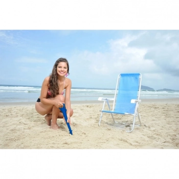 Saca Areia Azul com Suporte para Guarda Sol e Vara de Pescar