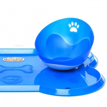 Kit 2 Comedouros Inclinados + Bandeja Formato Osso Pet Azul