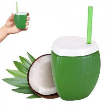 Kit 20 Copos Formato de Coco Verde com Canudo 300 Ml Caula