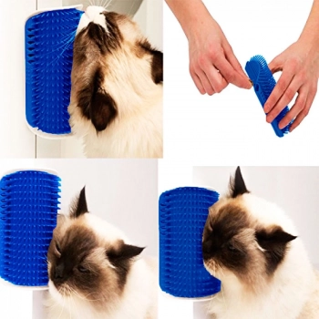 Escova Massageadora para Gatos com Catnip de Fixar na Parede Azul
