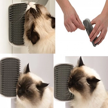 Escova Massageadora para Gatos com Catnip de Fixar na Parede Cinza