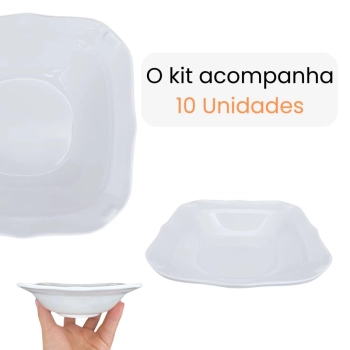 Kit 10 Tigelas Quadradas 250 Ml em Melamina Branca para Finger Food, Restaurante e Mesa Posta