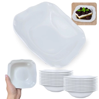 Kit 20 Tigelas Quadrada 250 Ml em Melamina Branca para Finger Food, Restaurantes Mesa Posta