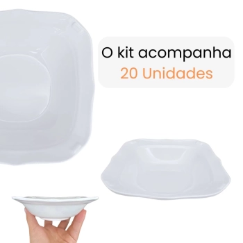 Kit 20 Tigelas Quadrada 250 Ml em Melamina Branca para Finger Food, Restaurantes Mesa Posta