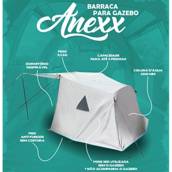 Kit Tenda Gazebo 3m X 3m + 2 Barracas Anexx 4/5 Pessoas Coluna D'agua 2500 Mm