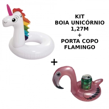 Kit Boia Unicrnio 1,27m + Porta Copo Inflvel Flamingo