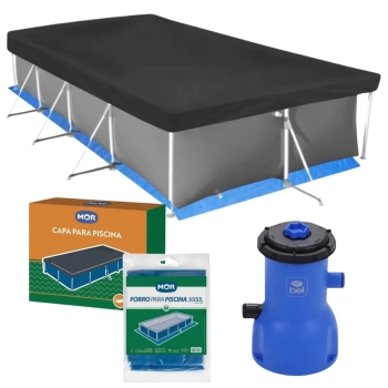 Capa + Forro para Piscina 3000 L Mor + Bomba Filtrante 110v 3028 Litros Por Hora