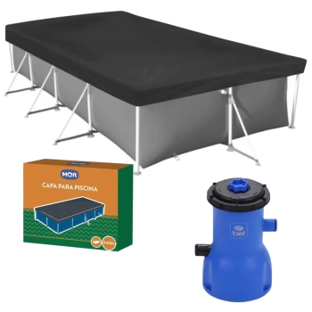 Capa para Piscina 3000 Lts Mor + Bomba Filtrante 110v 3028 Litros Por Hora