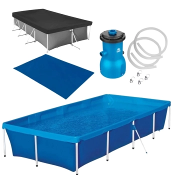 Kit Piscina 3000 Lts + Capa + Forro + Bomba Filtrante 110v 3028 Litros Por Hora