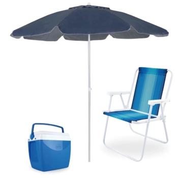 Kit Praia com Guarda Sol 2 M, Cadeira de Praia e Caixa Trmica