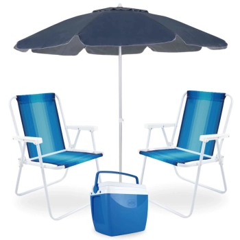 Kit Praia com Guarda Sol 2 M, 2 Cadeiras de Praia e Caixa Trmica