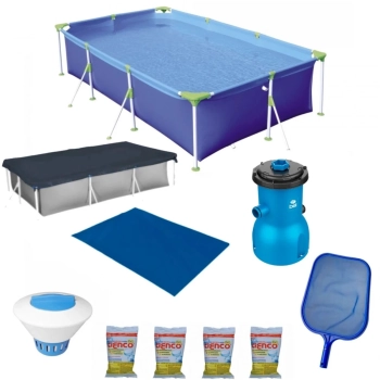 Kit Piscina 3700 L + Flutuador + Capa + Forro + Filtro 110v + Peneira + Cloro