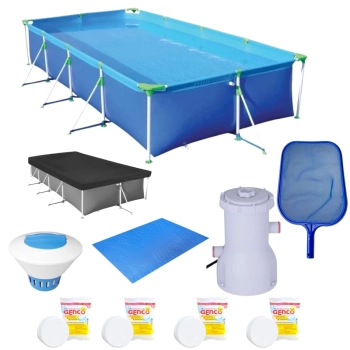 Piscina 6200 Litros + Forro + Capa + Filtro 110v + Cloro + Peneira + Flutuador