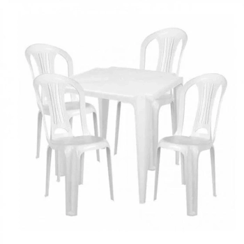 Conjunto 4 Mesas Quadrada + 16 Cadeiras em Plastico Branca