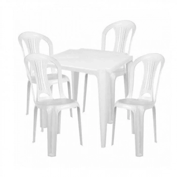 Conjunto 4 Mesas Quadrada + 16 Cadeiras em Plastico Branca