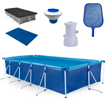 Kit Piscina 7600 Litros Premium Estrutural + Filtro 220v Mor + Peneira + Flutuador + Forro + Capa