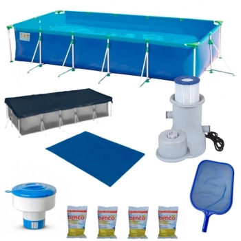 Kit Piscina 10.000 L + Forro + Capa + Filtro 220v + Cloro + Peneira + Flutuador