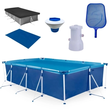 Piscina 5000 Litros em Ao Mor + Bomba Filtrante 220v 2.200 L/H + Peneira + Flutuador + Forro + Capa