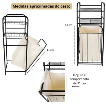 Cesto de Roupa Suja Estante Prateleira Organizadora Multiuso Funcionalidade na Sua Casa e Praticidade