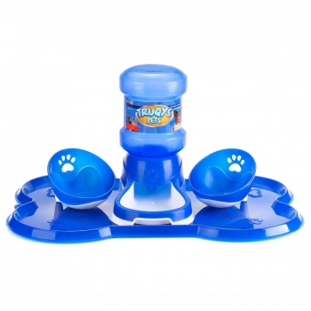 Kit Bebedouro Automtico com 2 Comedouros Pet Azul + Refil Gelo