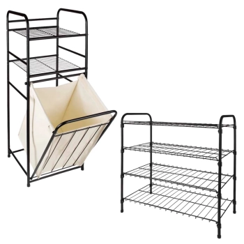 Kit Cesto de Roupa Suja Organizador Multiuso + Sapateira 4 Andares Casa Lavanderia