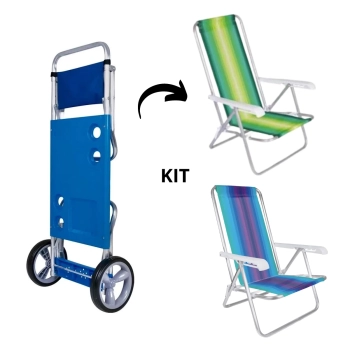 Kit Carrinho de Praia + 2 Cadeiras de Praia Alumnio Mor