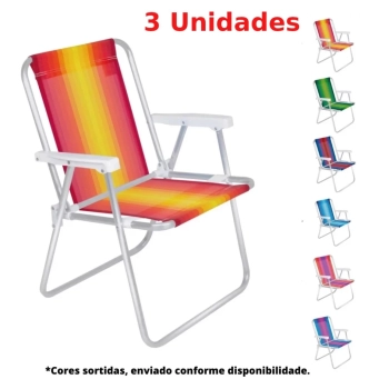 3 Unidades Cadeira de Praia Mor Alum�nio Alta Cores Sortidas