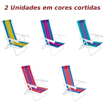 Kit 2 Cadeiras de Praia 4 Posies + Guarda Sol + Saca Areia Amarelo