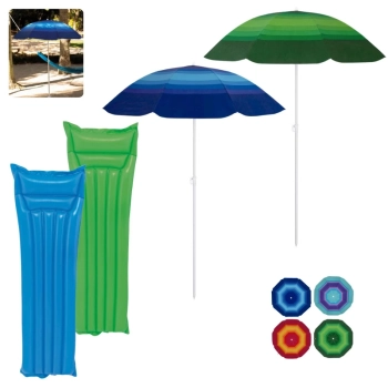 Kit Praia com 2 Guarda-sois Fps 70 1,50 M + 2 Boias Summer Formato de Colcho 1,83 M Piscina Lazer