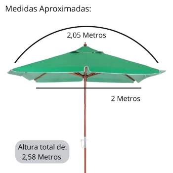 Kit Ombrelone Sardenha Central 2,05m Verde de Madeira + Base de 21 Kg Jardim e Piscina