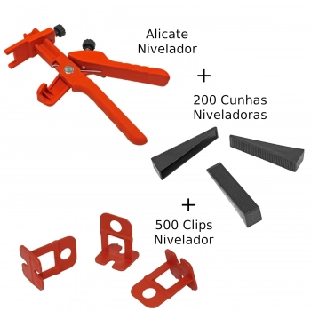 Kit Alicate Nivelador Piso + 500 Clips Nivelador 1,5mm + 200 Cunhas