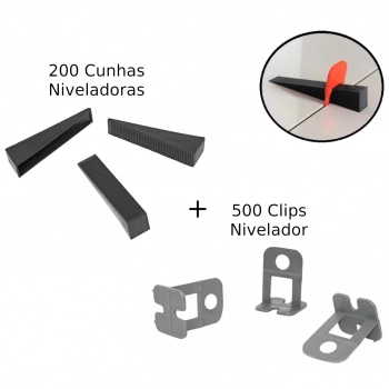Kit 500 Clips Nivelador Cinza 1mm + 200 Cunhas Preto Bestfer