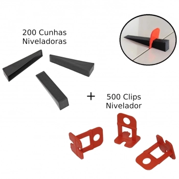 Kit 500 Clips Nivelador Alaranjado 1,5mm + 200 Cunhas Preto Bestfer