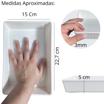 Travessa Retangular 22,7 Cm Tigela Estriada Melamina Branca Servir Pores Salgados Petisco Food Truck
