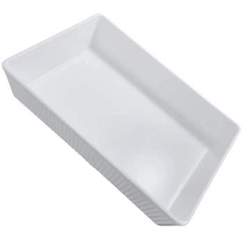 Travessa Retangular 22,7 Cm Tigela Estriada Melamina Branca Servir Pores Salgados Petisco Food Truck