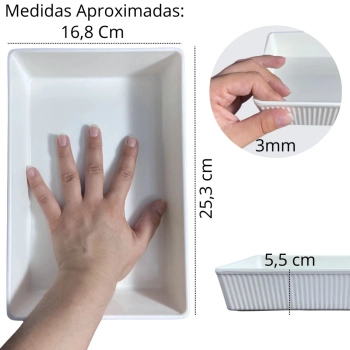 Travessa Retangular 25,3 Cm Tigela Estriada Melamina Branca Servir Pores Salgados Petisco Food Truck